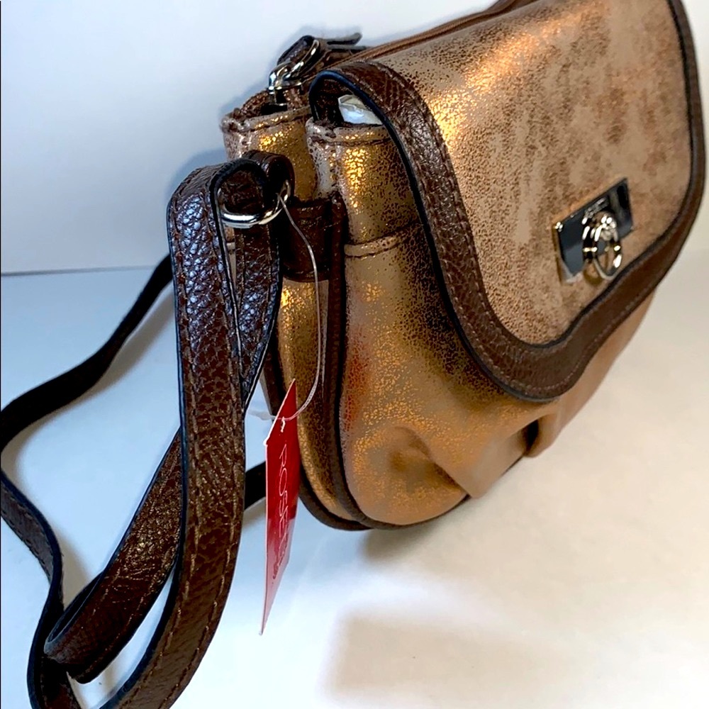 Rosetti Mini Crossbody Shoulder Bag Gold Metallic w/Brown Trim